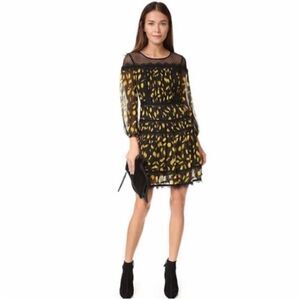DIANE VON FURSTENBERG DVF Jamie Black and Yellow Silk A-line Dress Sz 0